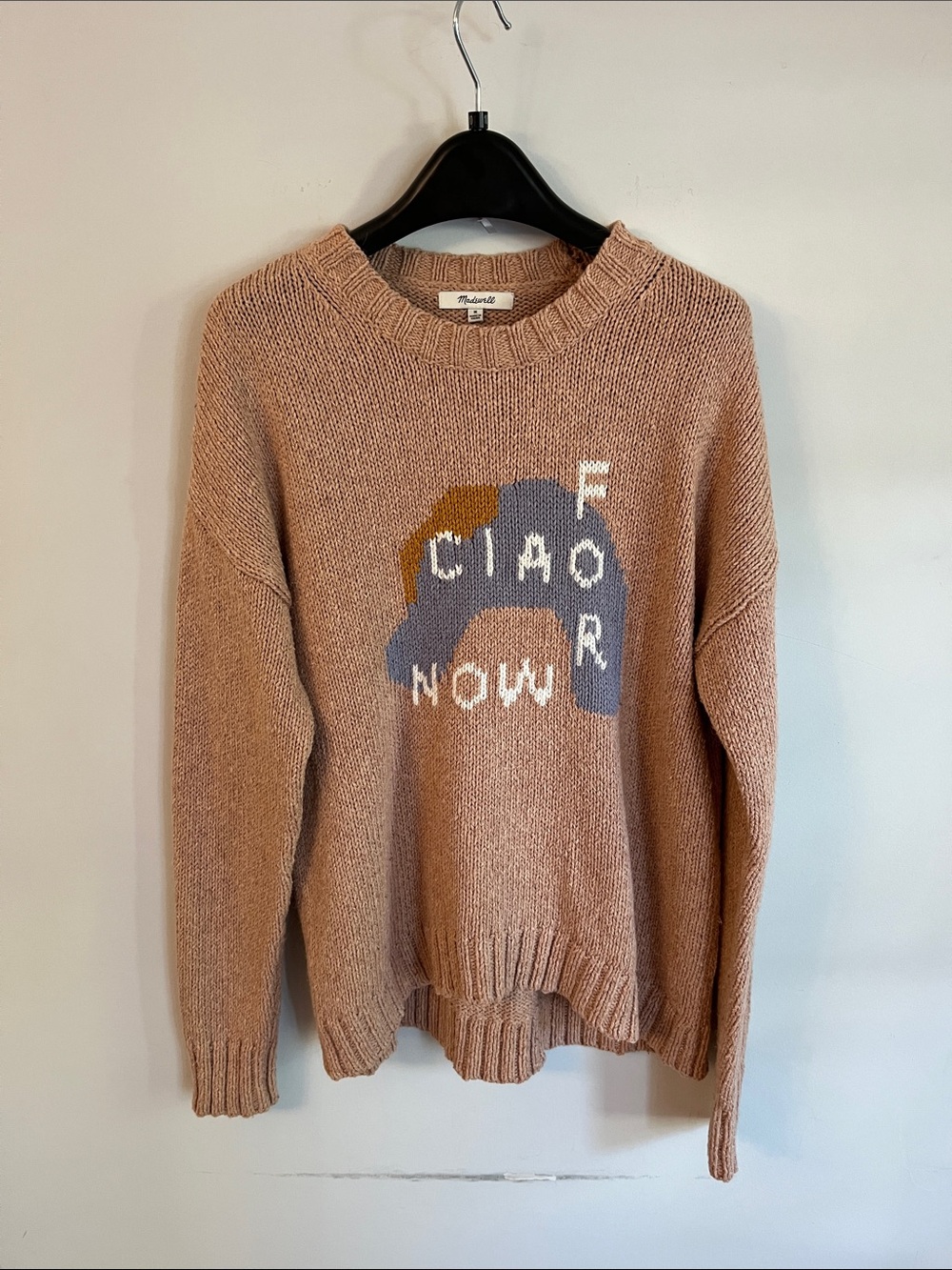 Madewell Dusty Pink Graphic Crewneck Sweater Ciao for Now Sz M